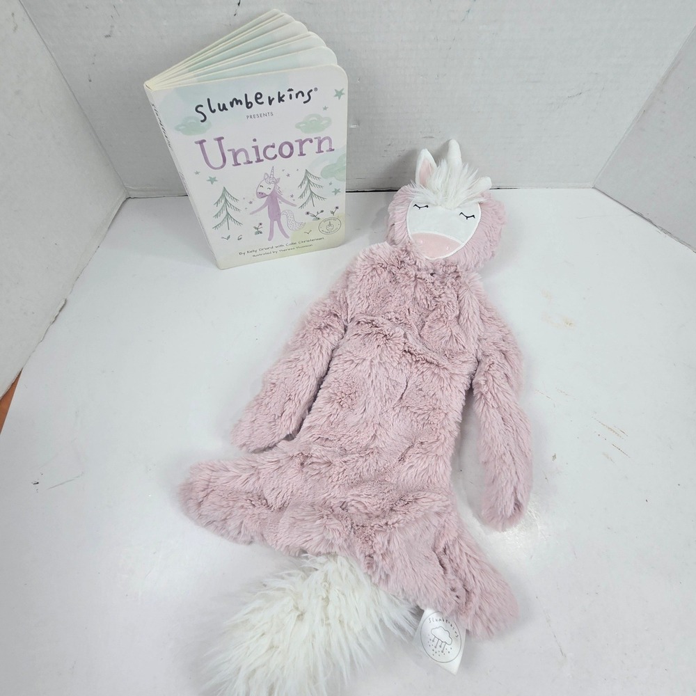 Slumberkins Unicorn Snuggler Lovey Plush & Board Book Set Pink Security Toy NICE